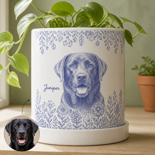 Custom Pet Portrait Plant Pot from Photo – Personalized Dog Name Ceramic Planter hero-6a87b1f89b36ed8539d733b5.png