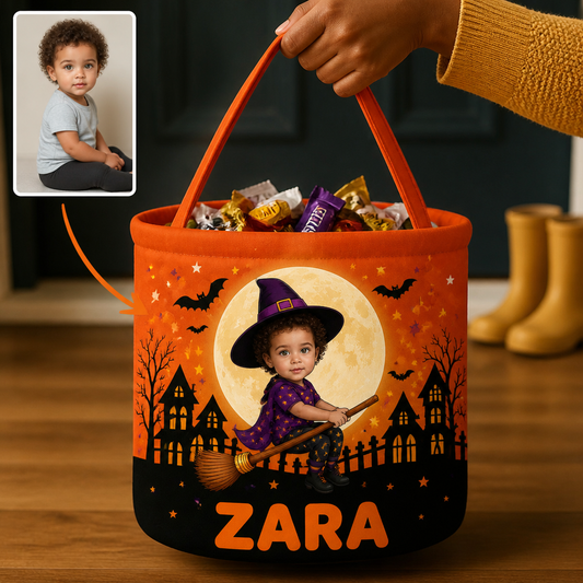 Personalized Flying Witch Trick-or-Treat Basket – Custom Photo Halloween Candy Bucket for Kids hero-6a8808bdbfcf965ad92618a4.png