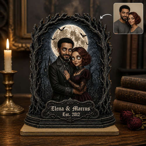 Personalized Photo 2-Layer Standing Wooden Plaque – Romantic Halloween Gift For Couple hero-6a88727cca6052787d461272.png