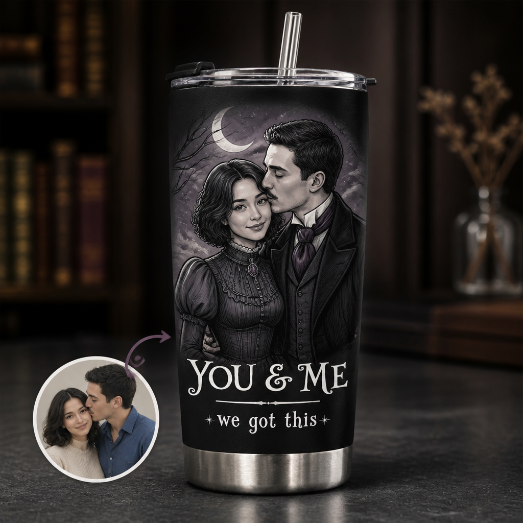 Personalized Gothic Couple Photo Tumbler – You & Me We Got This Custom Romantic Halloween Gift for Him & Her hero-6a891f67fe14ca86b34b864b.png