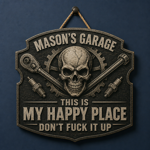 Personalized Skull Garage Wood Sign – Custom Happy Place Man Cave Sign, Rustic Mechanic Halloween Gift for Dad, Husband or Him hero-6a89ca64e1cef07182d87480.png