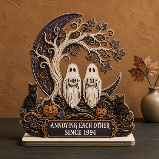 Personalized Halloween Ghost Couple Plaque – Custom Names & Year, Funny Anniversary Gift For Husband, Wife & Couples hero-6a89cddee1cef07182d87489.png