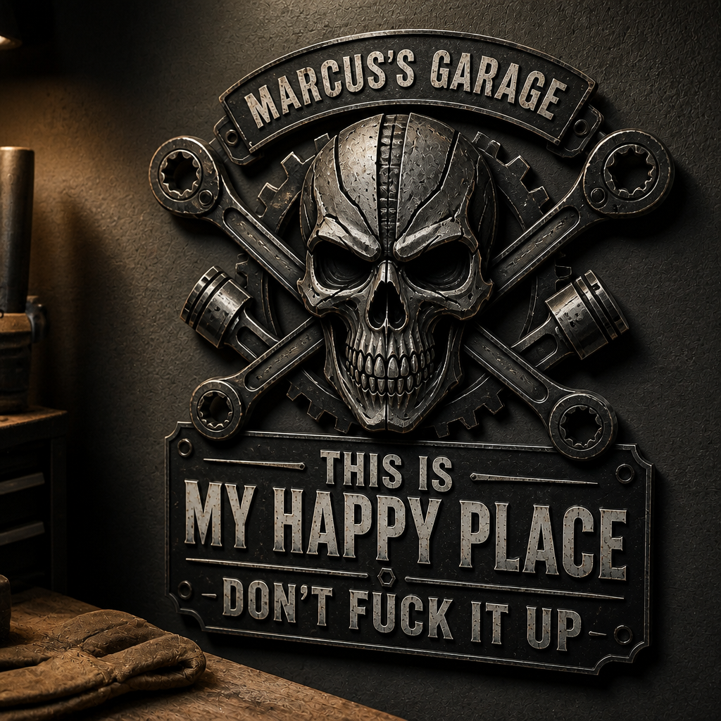 My Garage, My Rules Personalized Metal Sign – Skull Mechanic Wall Decor, Funny Gift for Dad, Husband & Gearheads hero-6a89ceef084e4464e2c74d0a.png