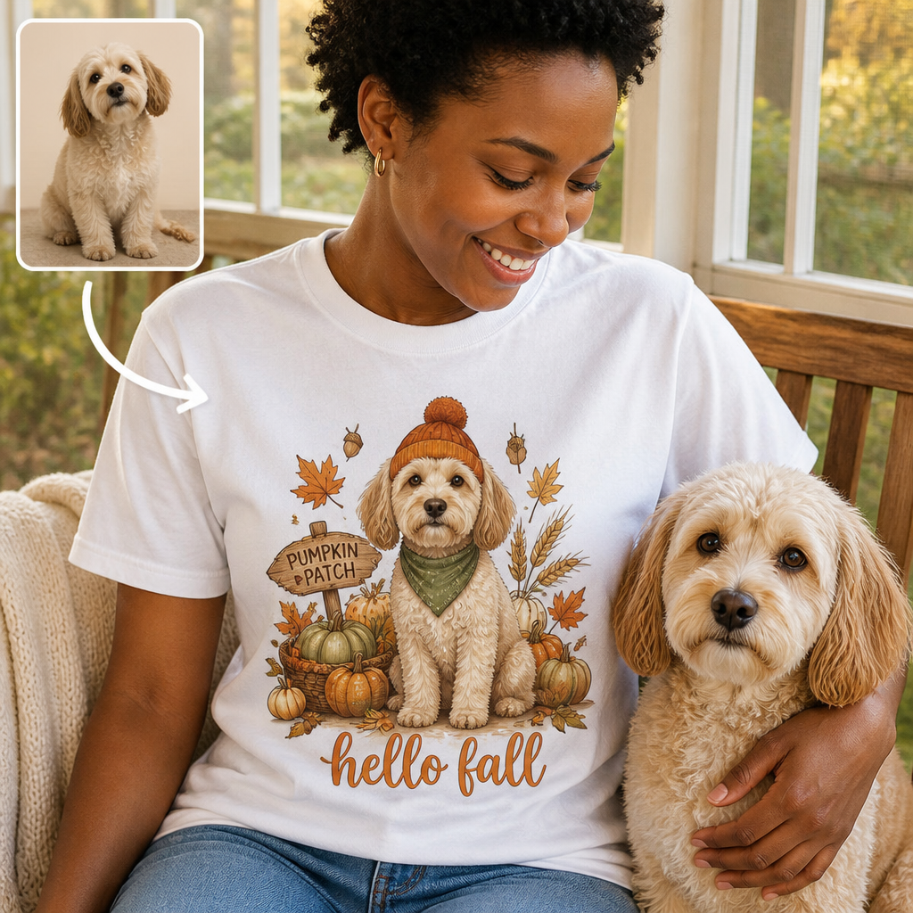 PUMPKIN PATCH hello fall – Personalized Photo T-shirt – Fall Gift hero-6a8bb137c62938f4b7716c81.png