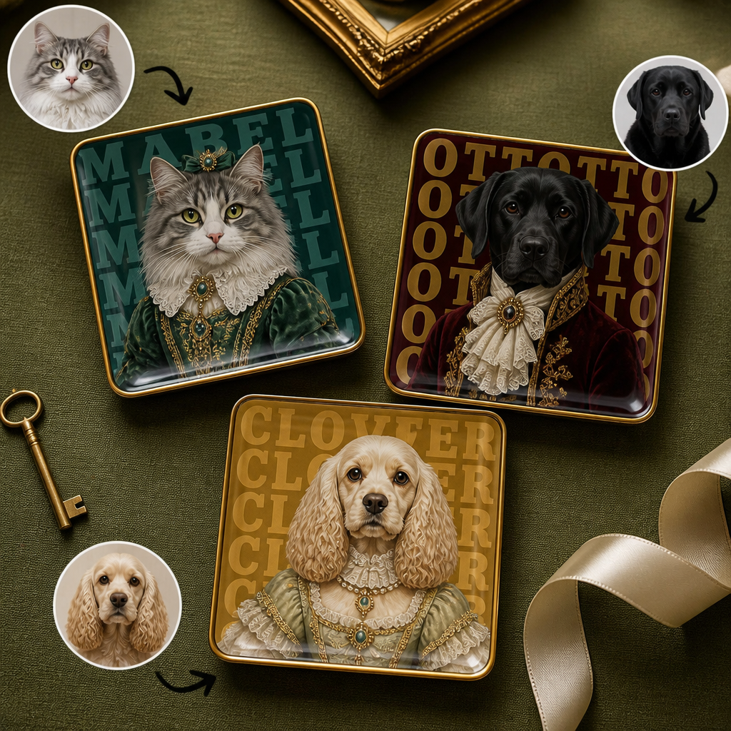 Custom Royal Pet Portrait Coaster from Photo – Personalized Renaissance Dog & Cat Name Gift hero-6a8d0396039bcba2fb24d2d0.png