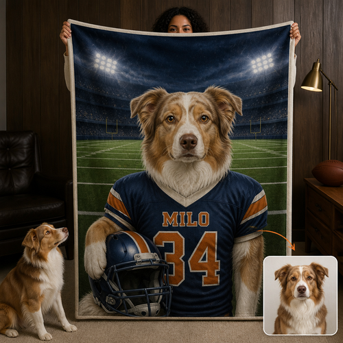Custom Football Pet Portrait Blanket from Photo – Personalized Dog Name & Number Jersey Gift hero-6a8d068efc3bfdc4260bc5ea.png