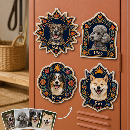 Custom Pet Photo Fridge Magnet with Name – Personalized Folk Art Dog Portrait Magnet hero-6a8d43665fbb280264d7bb81.png