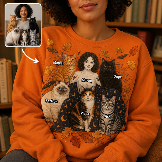 Custom Cat Mom Sweatshirt from Photo – Personalized Halloween Witch & Cats Names Shirt hero-6a8d43cf5fbb280264d7bb85.png