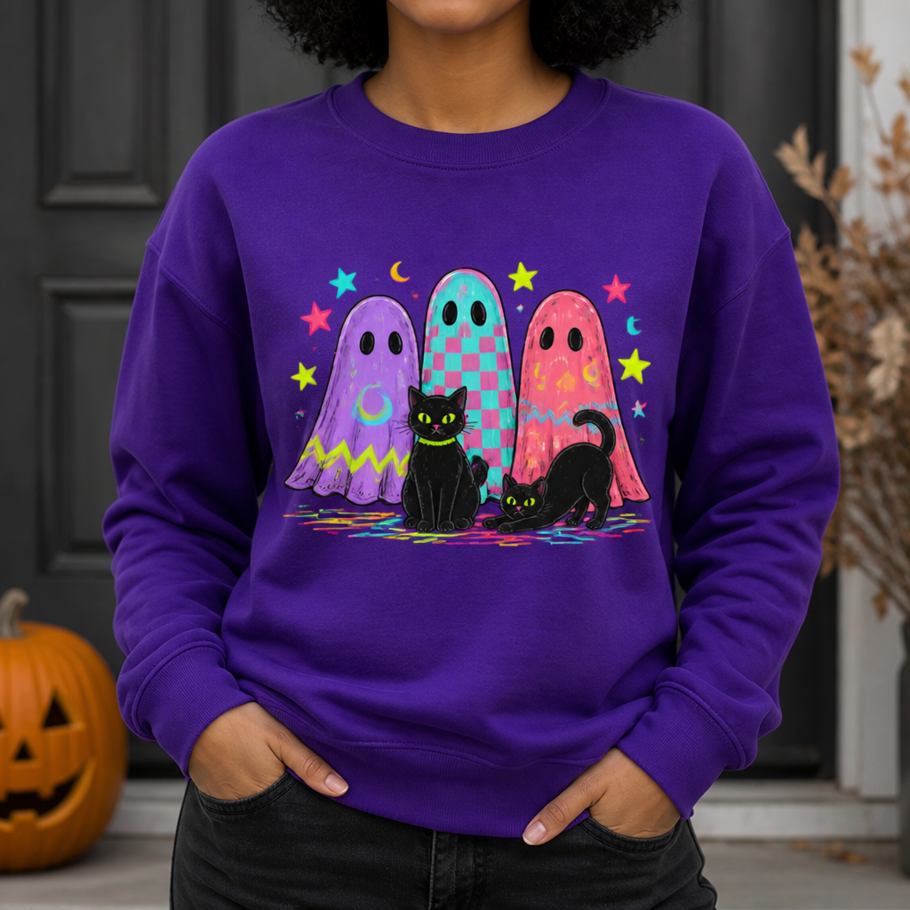 Colorful Ghosts and Black Cats Sweatshirt, Neon Halloween Spooky Season Gift For Hers, Friends hero-6a8d82b73eae2755fd829f06.png