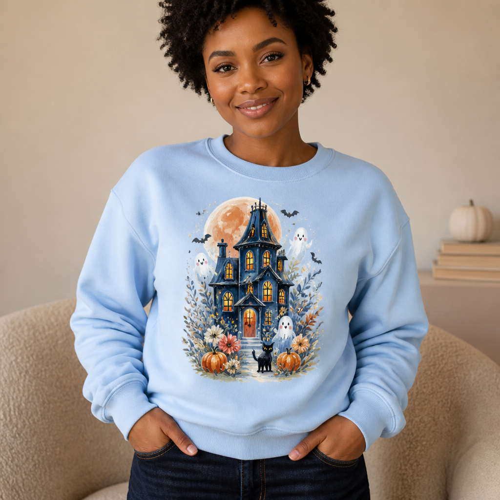 Watercolor Ghost & Pumpkin Halloween Sweater, Whimsical Spooky Season Gift for Her hero-6a8d82d73eae2755fd829f0a.png