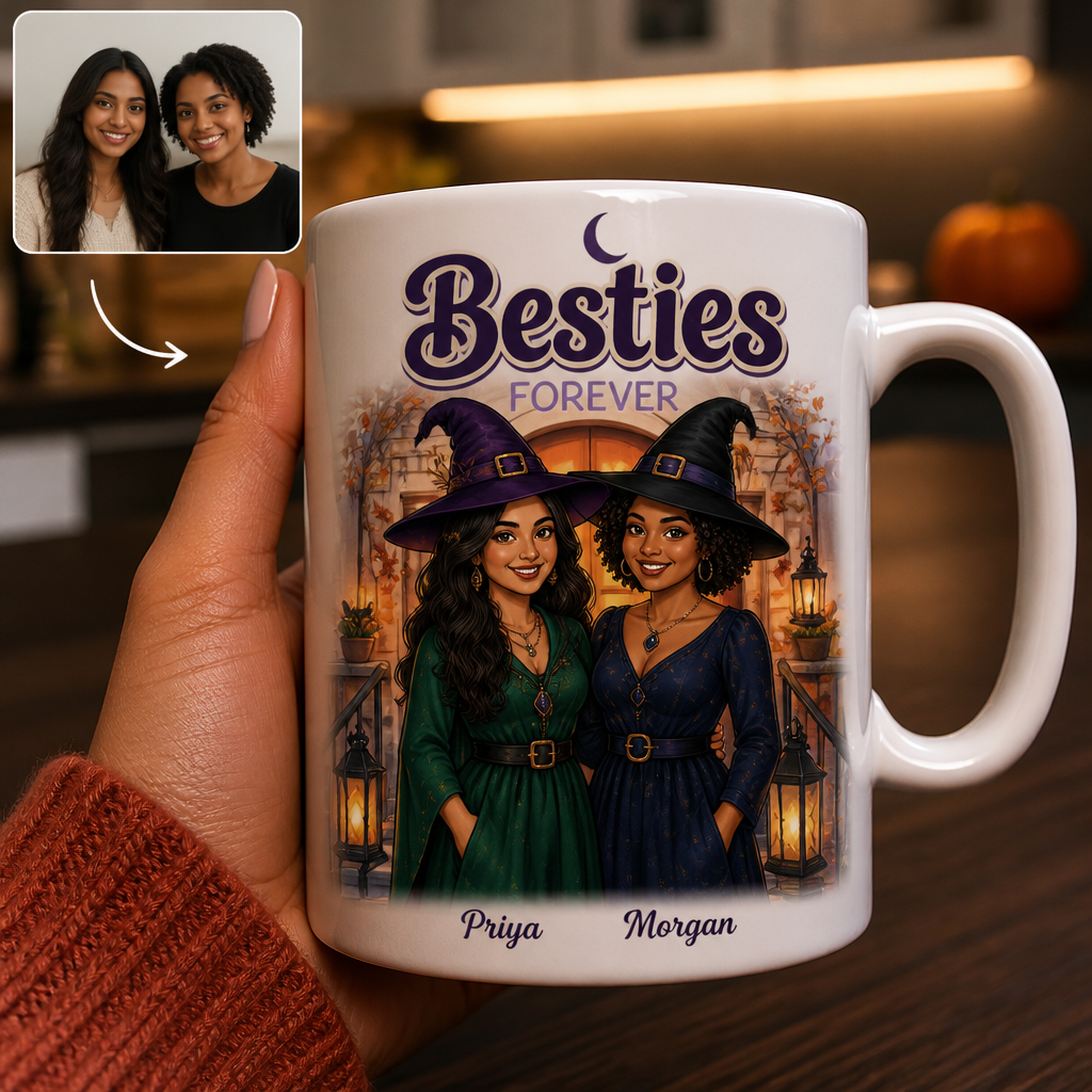 Besties FOREVER – Personalized Cartoon Style Photo Mug – Halloween Gift hero-6a8d848a3eae2755fd829f1e.png