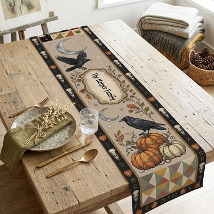 Harvest Moon Raven Personalized Table Runner – Custom Family Name Gothic Fall & Halloween Dining Decor hero-6a8d8964e3bab83d117dacc9.jpg