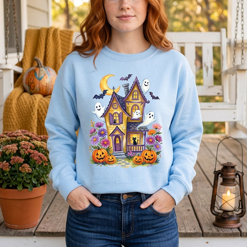 Ghosts in Bloom Haunted House Sweatshirt – Cute Halloween Gift for Her hero-6a8e47fffa19bf7517631fc8.jpg