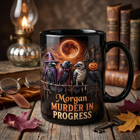 Morgan MURDER IN PROGRESS – Personalized Mug – Spooky Halloween Gift For Friends hero-6a8e53bfb2f5398b2bb5a78a.jpg