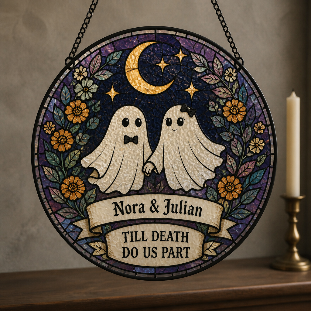 Till Death Do Us Part – Personalized Suncatcher Stained Glass – Halloween Couple Gift hero-6a8e5c6ab219cd2a2f708767.png