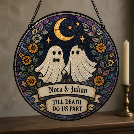 Till Death Do Us Part – Personalized Suncatcher Stained Glass – Halloween Couple Gift hero-6a8e5c6ab219cd2a2f708767.png