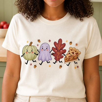 Cute Halloween Characters T-Shirt, Pumpkin Ghost Leaf Pie Winter Tee hero-6a8e6d6e0da330c9b41ec0d4.png