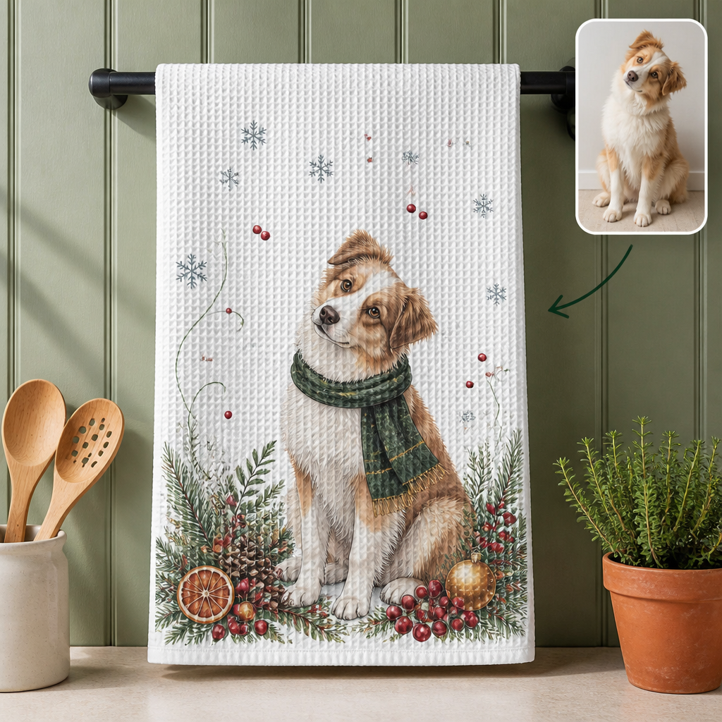 Custom Pet Portrait Christmas Kitchen Towel from Photo – Personalized Dog Tea Towel Gift hero-6a8e6e350da330c9b41ec0d8.png
