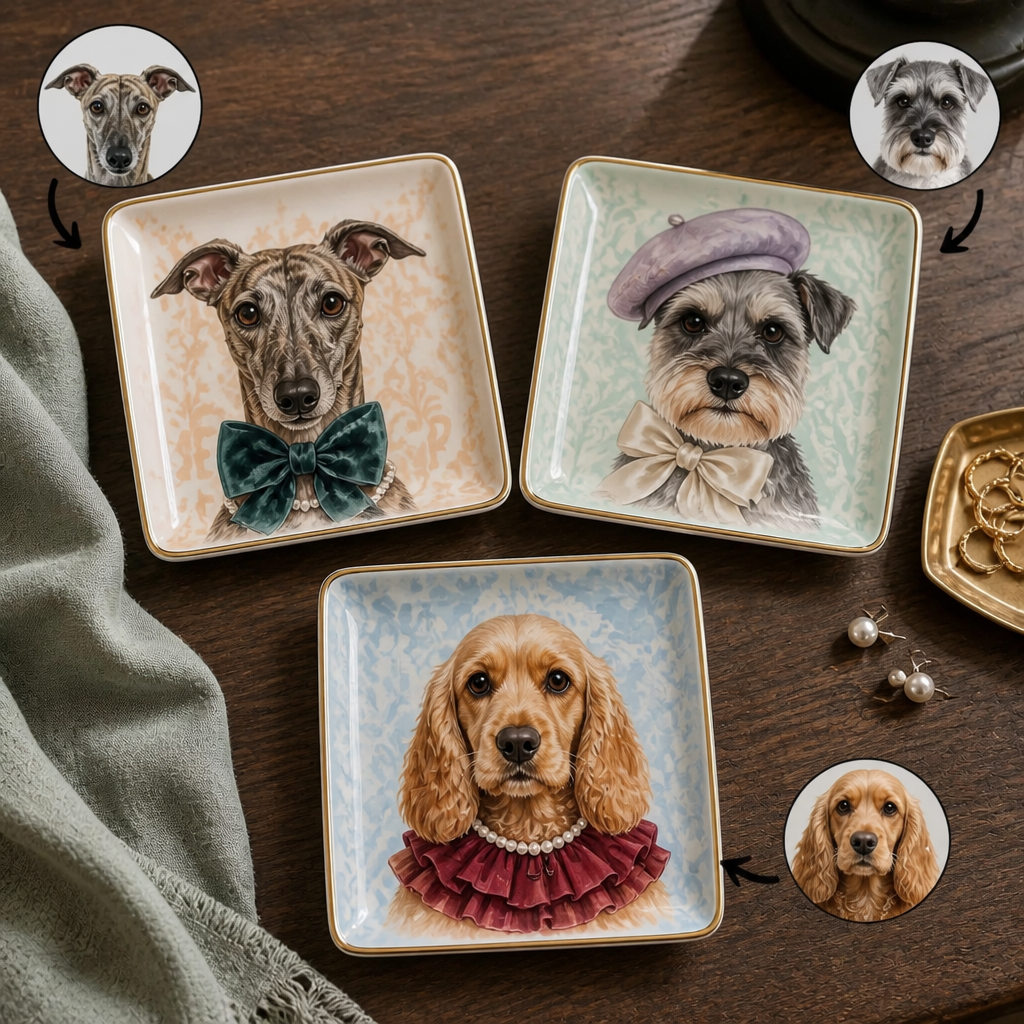 Custom Pet Portrait Jewelry Dish from Photo – Personalized Vintage Dog Ceramic Trinket Tray hero-6a8e989ab3f97f2aa7a211e3.png