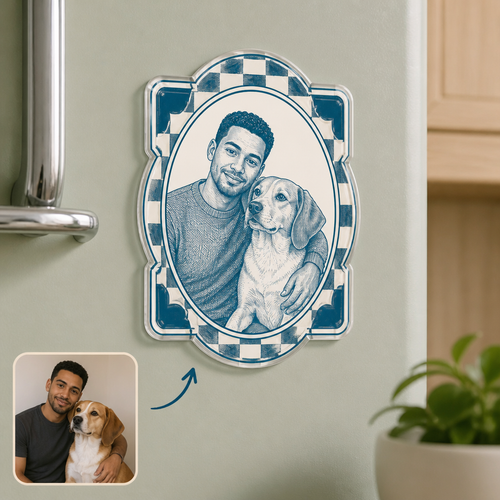 Custom Photo Fridge Magnet – Personalized Pet & Owner Portrait Sketch Magnet Gift hero-6a8e98b2b3f97f2aa7a211e5.png