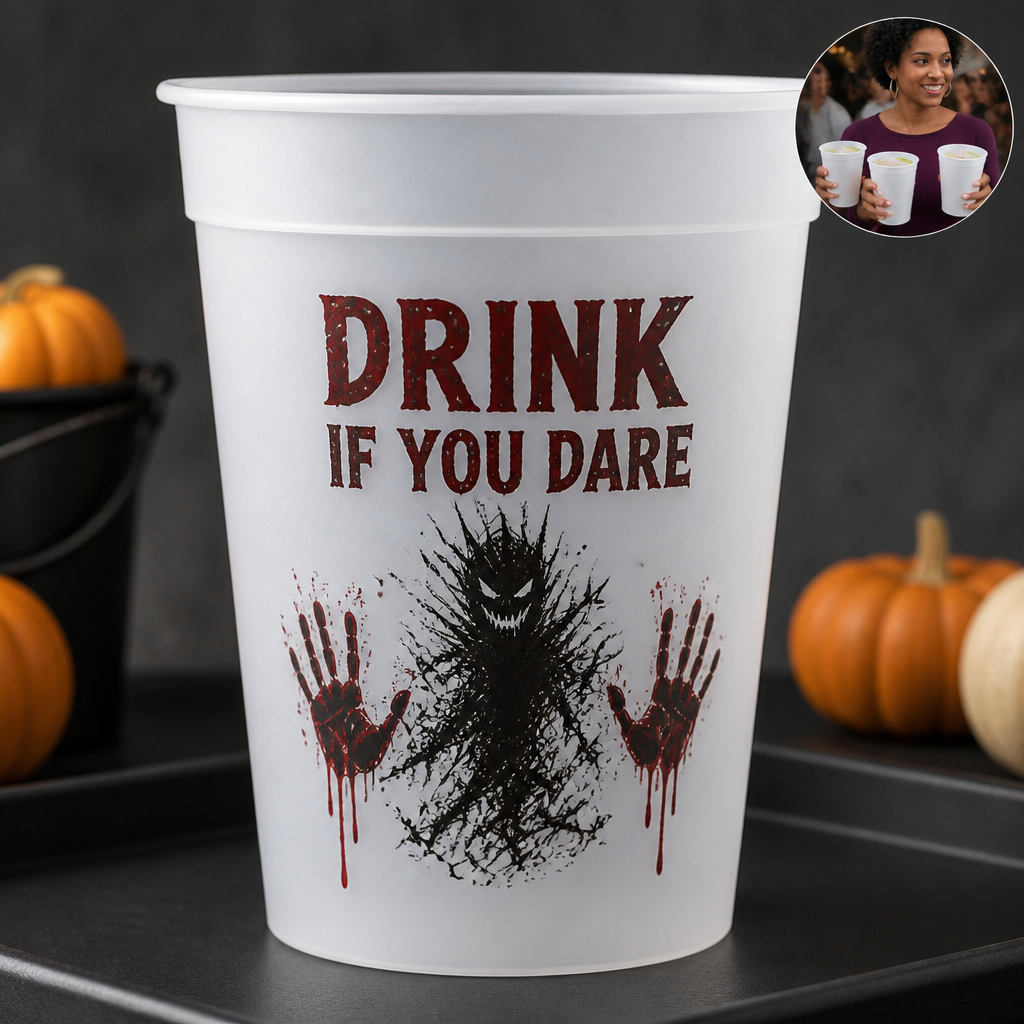 Drink If You Dare – Personalized Plastic Frosted Water Cup – Dark Halloween Gift hero-6a8ebf208e0b24d1aeebe9c1.png