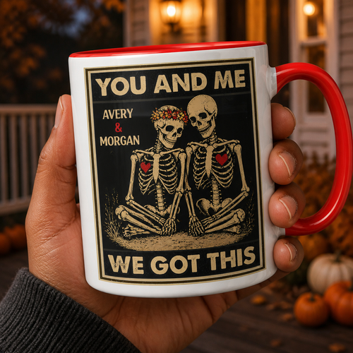 You & Me, We Got This Personalized Skeleton Couple Mug – Custom Names Spooky Love Coffee Cup, Funny Halloween Anniversary Gift for Couples hero-6a923c213a3b40253d055173.png
