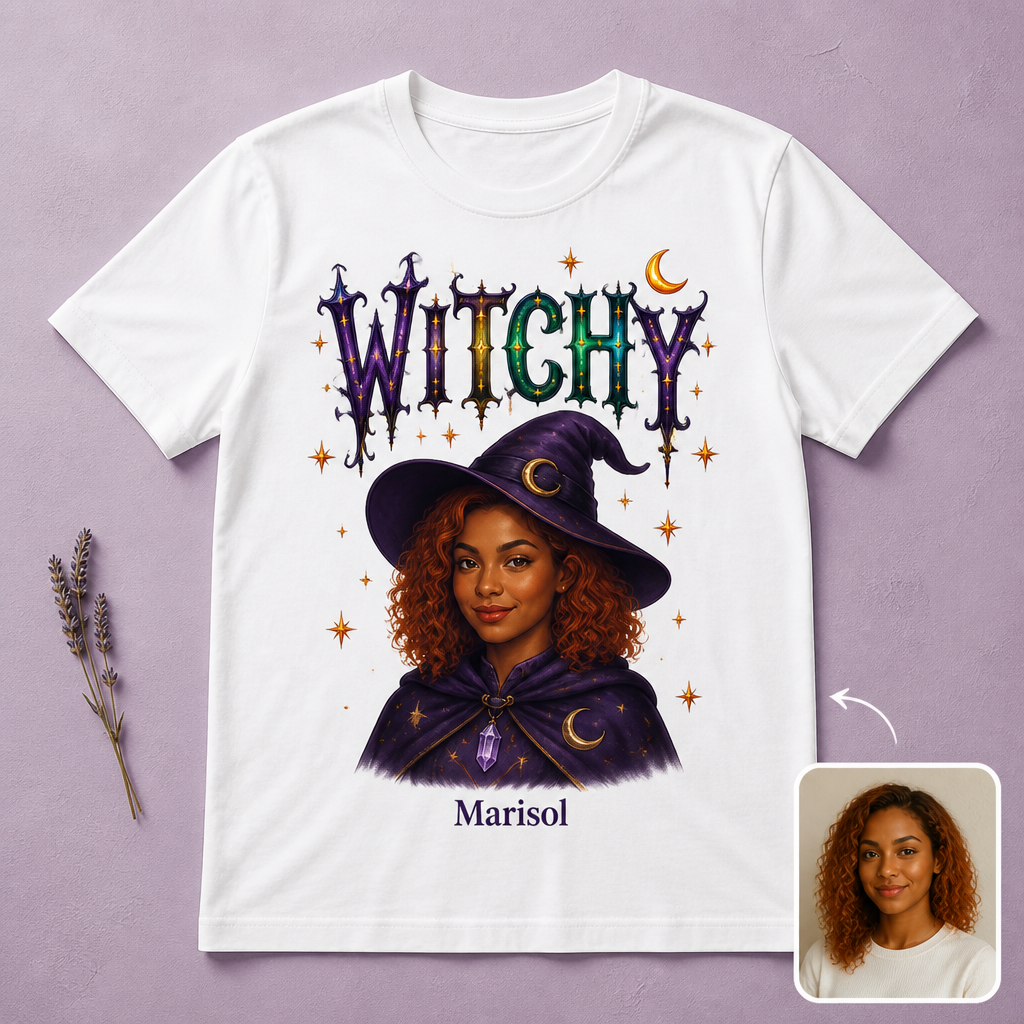 Born to Be Witchy Personalized Photo T-Shirt – Custom Name Magical Witch Portrait Tee, Spooky Halloween Gift for Her hero-6a923dac3a3b40253d055187.png