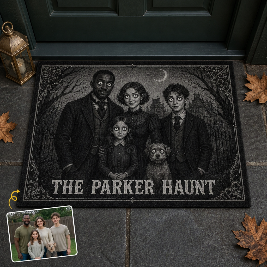 Personalized Family Photo Doormat – Custom Gothic Halloween Portrait Mat, Creepy Victorian Front Door Decor hero-6a923e103a3b40253d055193.png