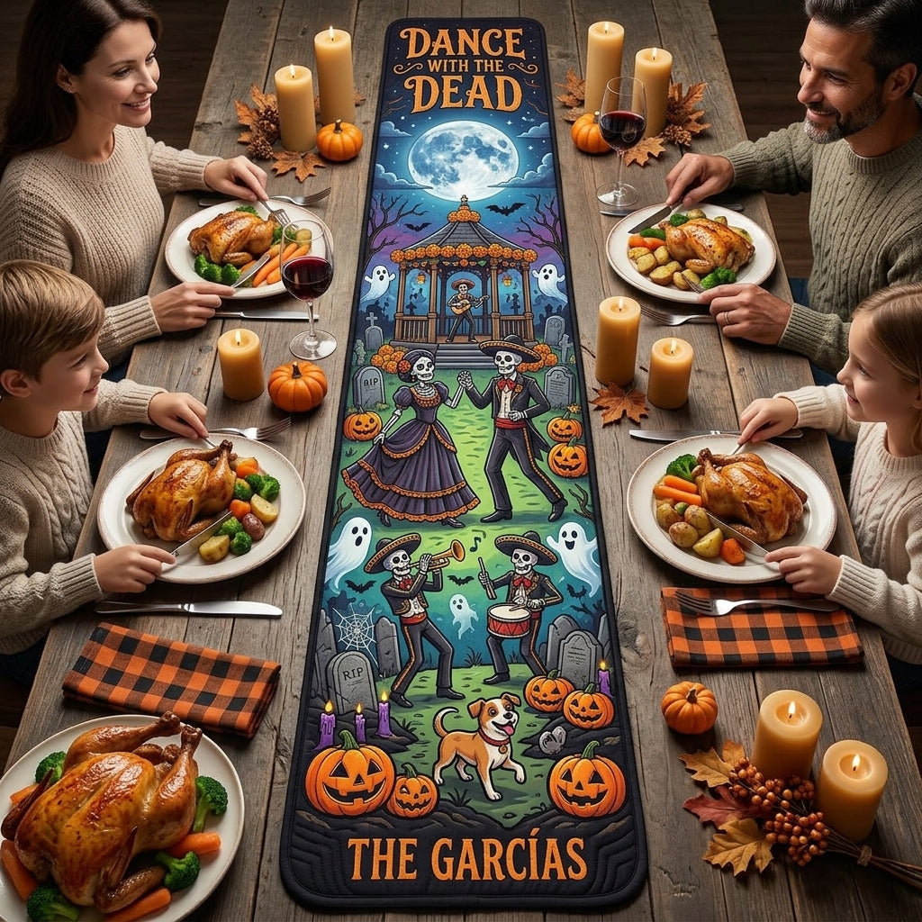 Dance with the Dead the Garcías – Personalized Table Runner – Halloween Gift For Family hero-6a94e2be6634ba88d6499df9.jpg