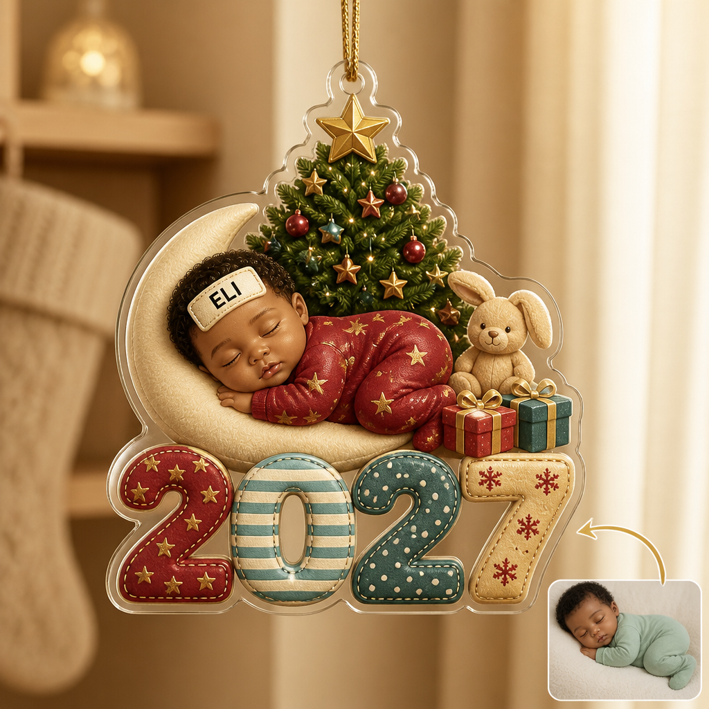 First Christmas Baby Sleeping - Gift For New Mom, Baby - Personalized Custom Shaped Acrylic Ornament hero-6a9556d08e19e4e4189c59e6.png