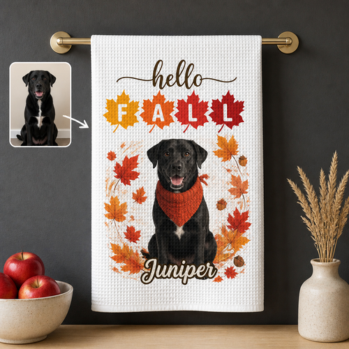 hello FALL – Personalized Photo Kitchen Towel – Fall Gift hero-6a98d51334e14064fcd26d04.png