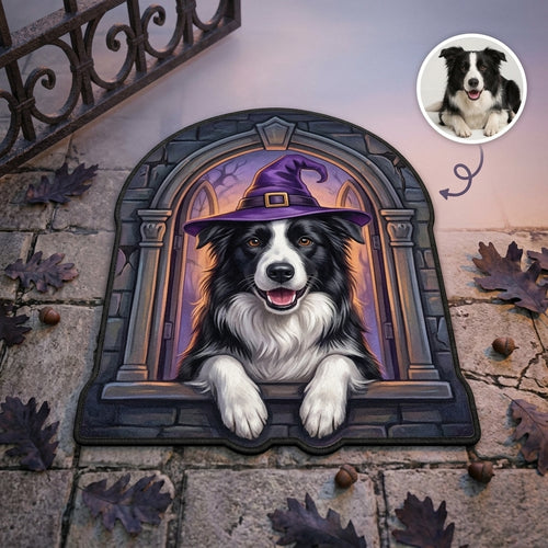 Custom Halloween Pet Photo Doormat – Personalized Witch Hat Dog 3D Arch Door Mat hero-6a98da7034e14064fcd26d1d.jpg