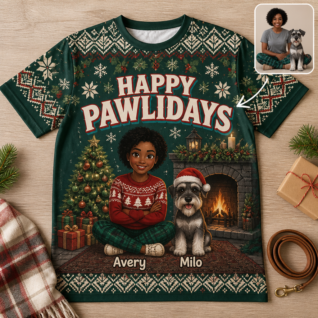 Happy Pawlidays – Personalized Photo T-Shirt - All over printed – Christmas Gift hero-6a98e7198efd6ab8d1ede778.png