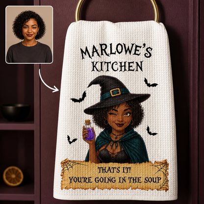 You’re Going in the Soup Personalized Kitchen Towel – Custom Photo Witch Halloween Tea Towel, Funny Spooky Kitchen Decor Gift for Her hero-6a98e9f6be65ed27b317c1a0.png
