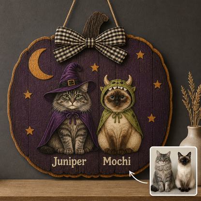 Personalized Cat Halloween Door Sign – Custom Pet Photo Wood Sign, Witch & Monster Cat Pumpkin Wreath, Spooky Halloween Porch Decor, Cat Lover Gift hero-6a98ed27be65ed27b317c1a9.png