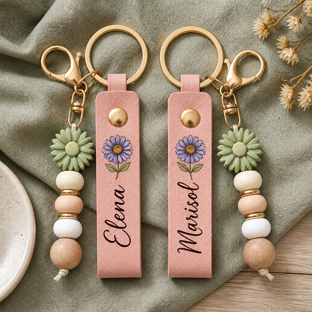 Custom Birth Flower & Name For Friends, Coworkers, Daughter, Self Gift - Personalized Beaded Keychain hero-6a993cfebc10082bdbeb9598.png