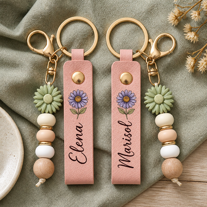 Custom Birth Flower & Name For Friends, Coworkers, Daughter, Self Gift - Personalized Beaded Keychain hero-6a993cfebc10082bdbeb9598.png