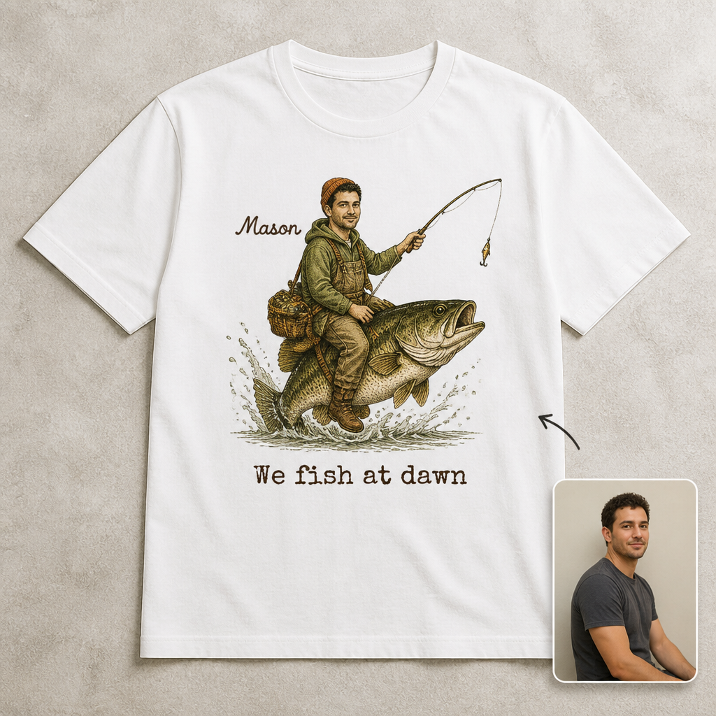 We Fish At Dawn Photo T Shirt - Funny Personalized Fishing Gifts hero-6a9a4d8cf577b16775fa66ad.png