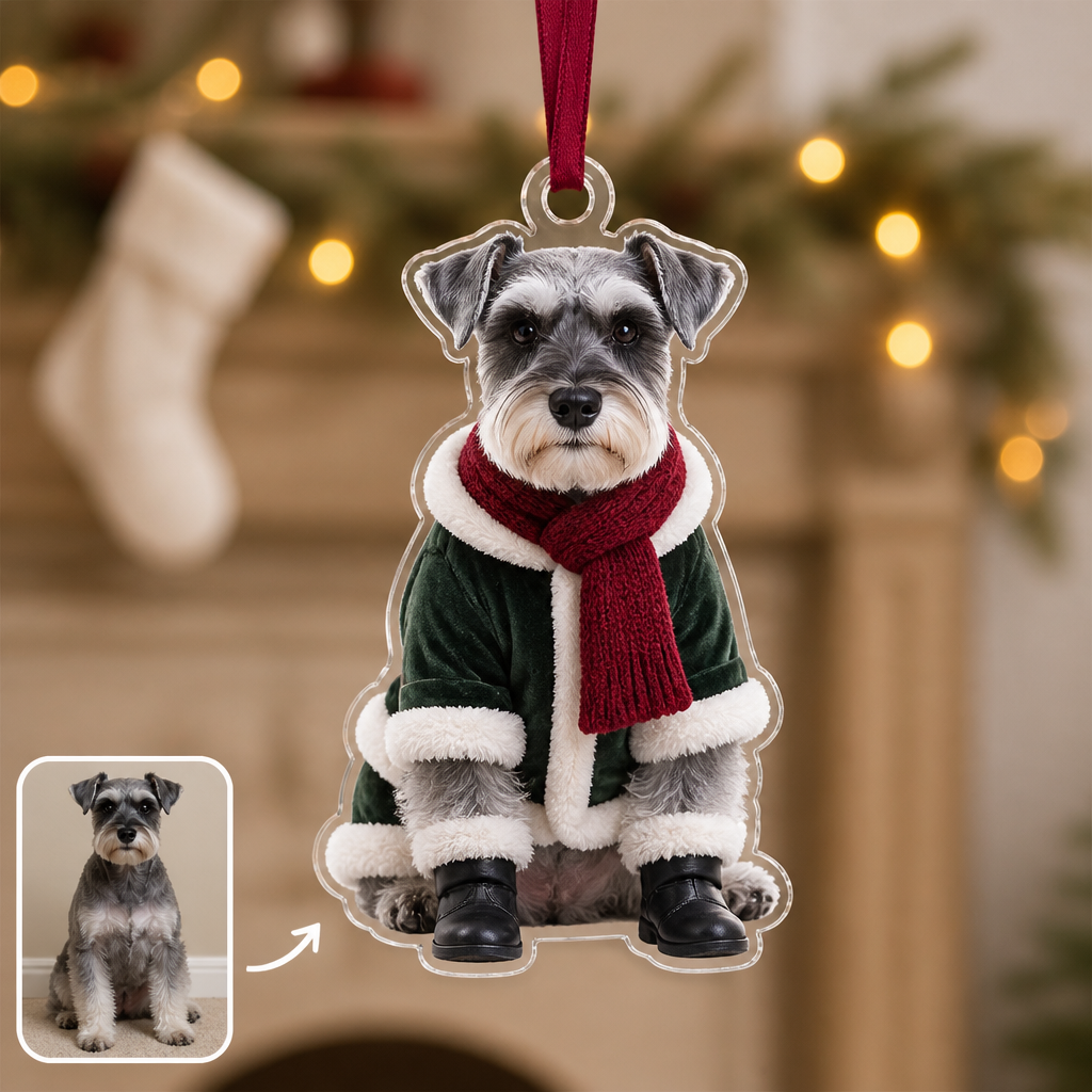 Personalized Dog Christmas Ornament – Custom Pet Photo Acrylic Shaped Ornament, Dog in Santa Coat & Scarf, Funny Dog Lover Keepsake Gift hero-6a9a6a85dc7af2569a401ded.png