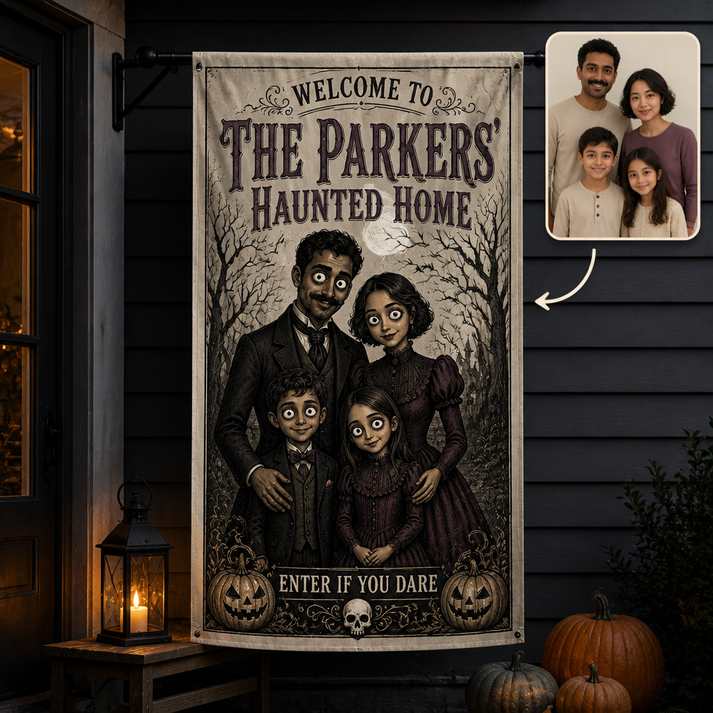Personalized Halloween Family Flag – Custom Photo Haunted House Banner – Spooky Outdoor Decor Gift hero-6a9b7b05a3125b38d2255973.png