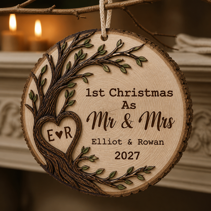 1st Christmas As Mr & Mrs – Personalized Layered Wooden Ornament – Christmas Gift For Couple hero-6a9b7dc9a3125b38d2255986.png