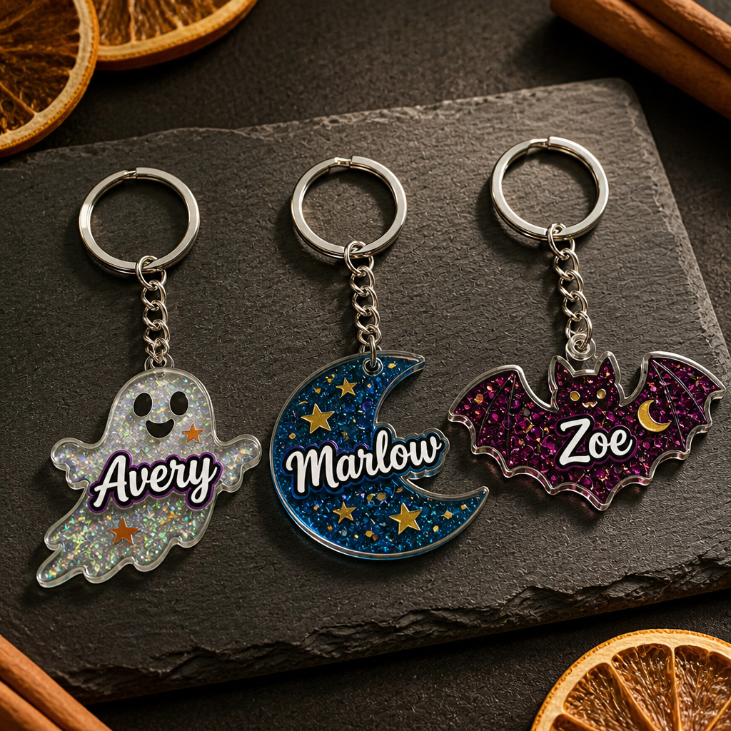 Sparkly Halloween Charms Acrylic Keychain - Custom Halloween Gifts hero-6a9b7edaa3125b38d2255992.png