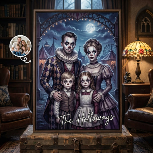Personalized Halloween Family Canvas – Custom Photo Circus Portrait – Spooky Family Wall Art Gift hero-6a9b8094de264dde2ce90edf.jpg