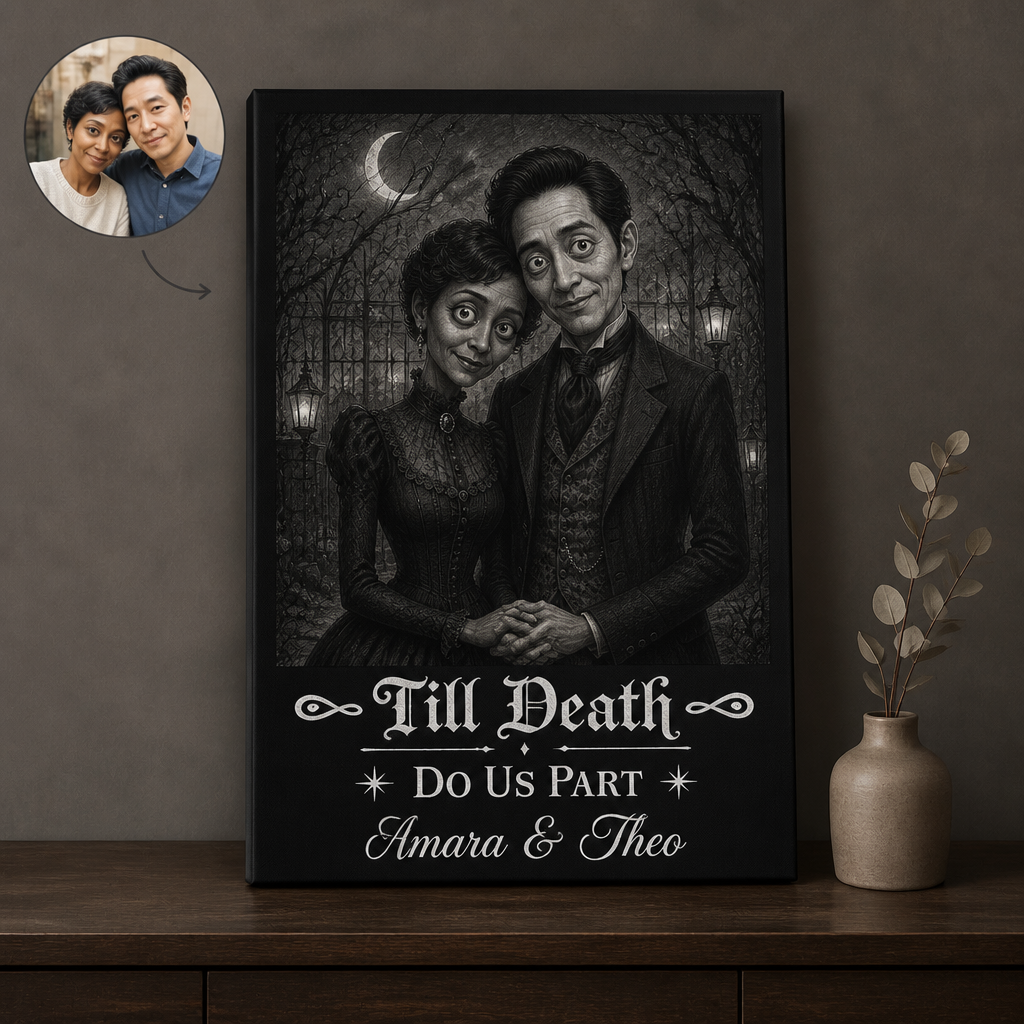 Till Death Do Us Part – Personalized Photo Canvas – HalloweenWedding Gift For Couple hero-6a9b810ca3125b38d225599e.png