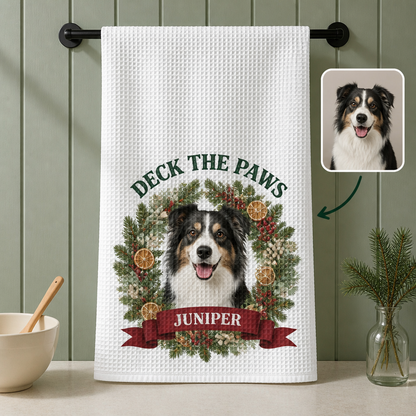 Deck the Paws – Personalized Photo Kitchen Towel – Christmas Gift hero-6a9b8120a3125b38d22559a2.png