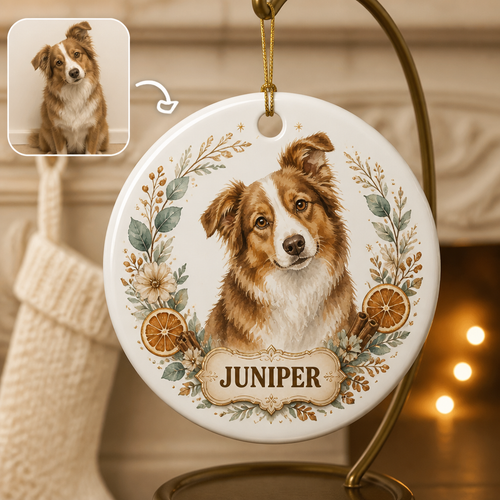 Custom Pet Portrait Ornament – Spiced Citrus Wreath with Name hero-6a9b823ca3125b38d22559ac.png