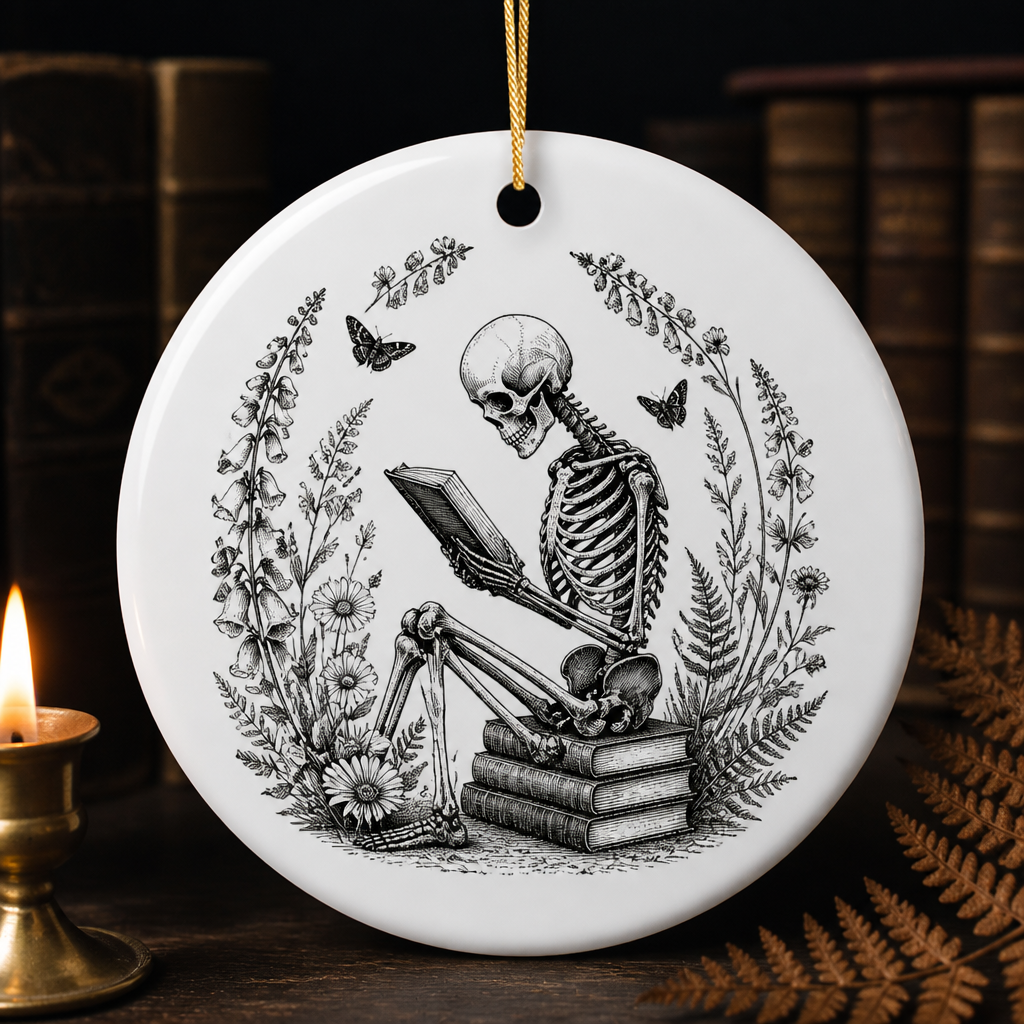 Personalized Gothic Reading Skeleton Ornament – Spooky Bookworm Halloween Tree Decor – Unique Gift for Book Lovers hero-6a9c3a4cccdaddb64326d32b.png