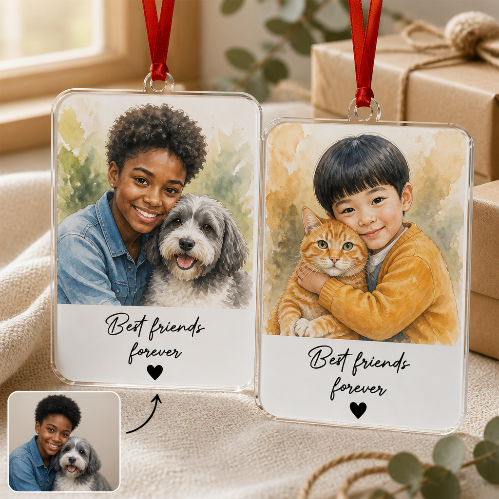 Best Friends Forever – Custom Kid & Pet Portrait Ornament from Photo hero-6aa0c8faea4a22da69badb7a.png
