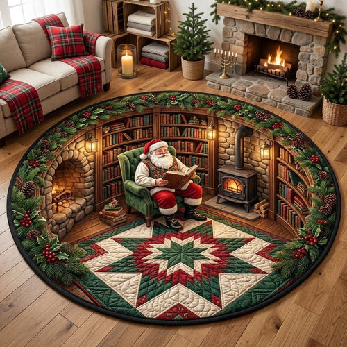 Santa's Reading Nook Rug – 3D Cozy Library Round Christmas Mat hero-6ab09b613c1a03dc5029fb32.jpg