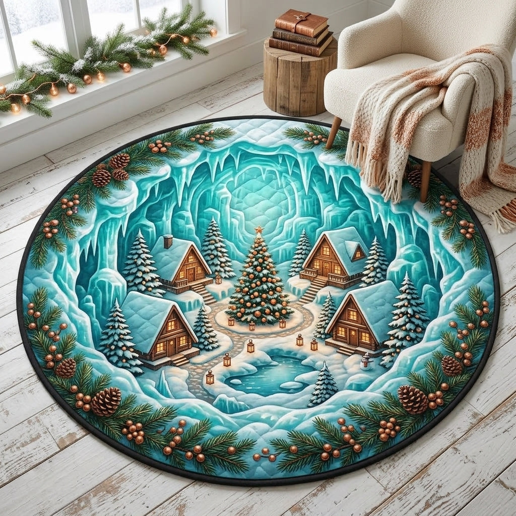 Ice Cave Village Rug – 3D Winter Wonderland Round Christmas Mat hero-6ab0b38810f4a9f12abbee9c.jpg